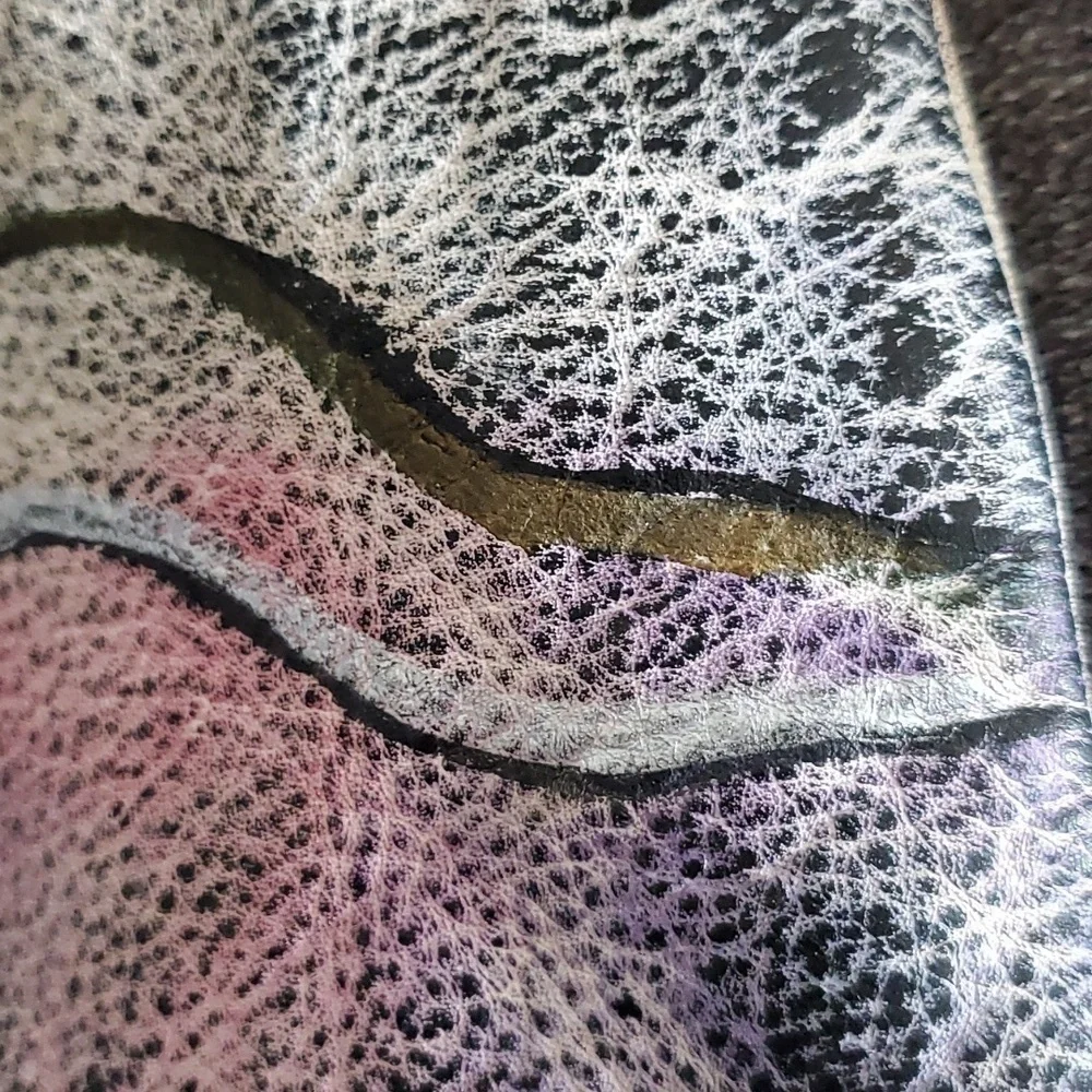 VINTAGE 80S 90s LARGE WRISTLET BAG CONTEMPORARY HAND PAINTED LEATHER BRIT Signed